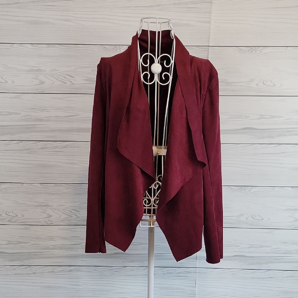 Blu Pepper Burgundy Women's Open Front Blazer Jacket Size L